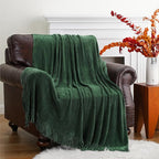 BATTILO HOME Dark Green Throw Blanket for Couch, Soft Chenille Knit Throws with Tassels for Home Decor, Spring Green Throws for Couch Cover, 50"x60"