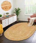 Hand Woven Jute Area Rug - 5' x 7' Feet - Rustic Beige Reversible Oval Rugs for Bedroom, Kitchen, Living Room - Vintage Natural Braided Entry Floor Décor Boho Oval Area Rugs 5x7 Feet