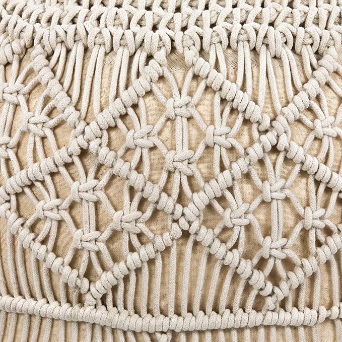 Northlight 18" Solid Cream Macrame Round Handmade Cotton Pouf Ottoman