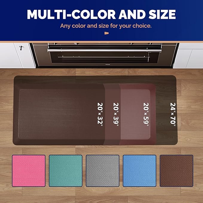 FEATOL Anti Fatigue Mat for Standing, 9/10 Extra Thick Ergonomic Standing Desk Mat, Comfort & Durable Memory Foam Standing Mat at Home,Office All Day (20" x 59", Brown, 1PC)