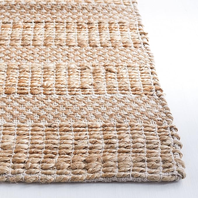 SAFAVIEH Natural Fiber Collection Accent Rug - 3' x 5', Ivory & Natural, Handmade Boho Farmhouse Rustic Jute & Cotton Jute, Ideal for High Traffic Areas in Entryway, Living Room, Bedroom (NFB654A)
