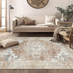 GENIMO 5x7 Area Rugs for Living Room, Machine Washable Non Slip Rugs, Low Pile Lightweight Vintage Print Rug for Bedroom, Dining Room, Home Office, Warm Orange