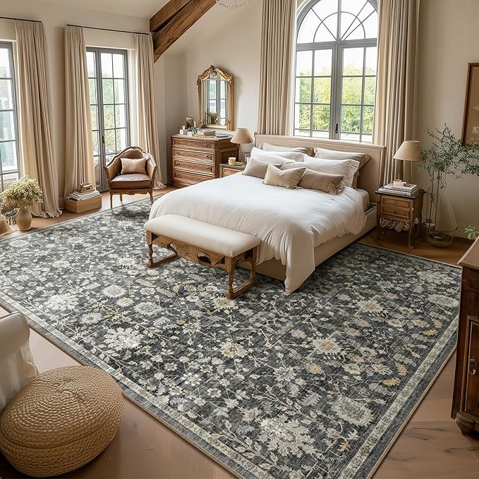 Washable Rugs for Living Room: 10x14 Area Rugs for Bedroom Ultral Soft Non-Slip Stain Resistant Vintage Boho Large Carpet for High-Traffic Dining Room - Farmhouse Decor