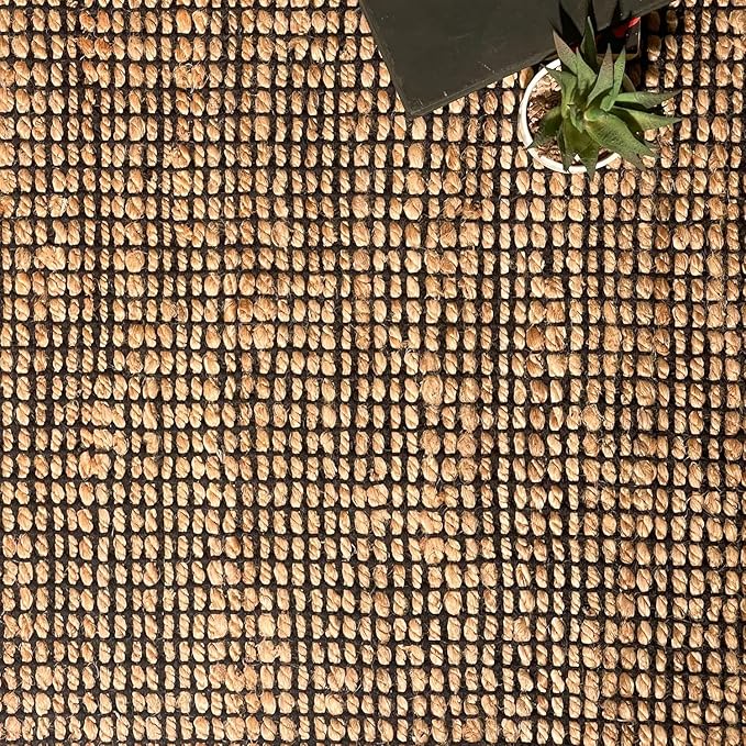 Chardin home 2x3 Jute Cotton Hand Woven Rug | Braided Doormat, Boho, Rustic, Natural Jute/Black | Farmhouse Vintage Area Rugs for Bedroom, Living Room, Kitchen, and entryways
