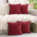 Set of 4 Burgundy Decorative Throw Pillow Covers 24x24 Inch Corduroy Pillow Covers for Bed Couch Sofa Living Room Soft Square Cushion Cases