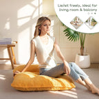 35" Washable Floor Pillow Cushion for Adults, Meditation Cushion Pillow, Extra Large Square Floor Sitting, Removable Tufted Corduroy Cover, for Tatami Living Room or Yoga, Orange, Machine Washable