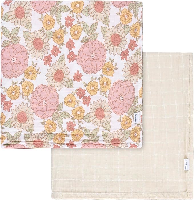 Gerber Baby Unisex 2-Pack Muslin Blanket, Retro Floral, One Size