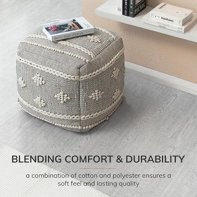 Anji Mountain Pouf Ottoman Foot Rest, Handmade Ottoman Pouf, Comfortable Foot Stool, Decorative Floor Seating for Living Room Decor, Bedroom & Home Décor Accent - Sidney Street