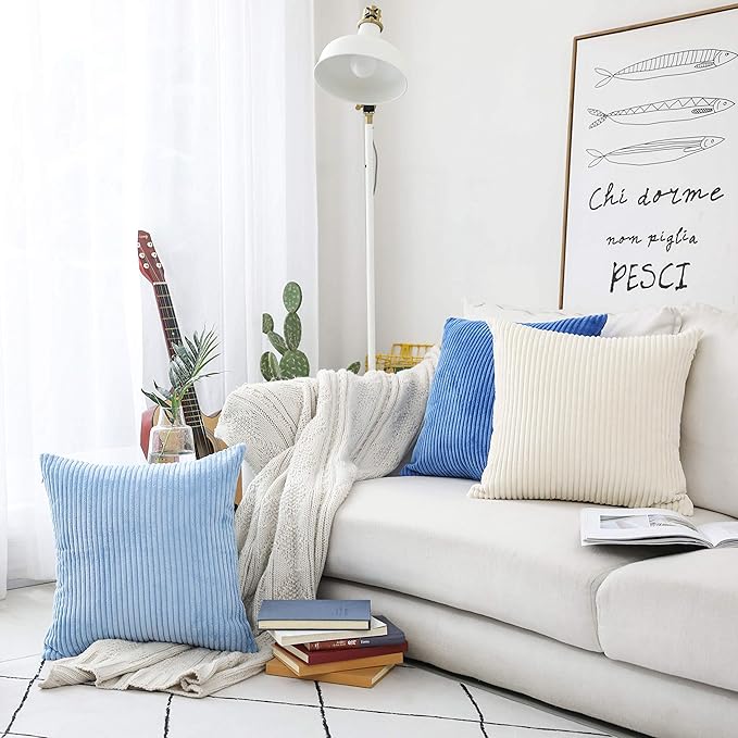Home Brilliant 2 Pack Super Soft Plush Corduroy Solid Textured Large Throw Euro Pillow Shams Cushion Cover for Couch Floor 26x26 Spring Pillow Covers, for 28x28 Insert, Cream Cheese