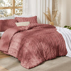 Bedsure Tufted Boho Comforter Set King Size - Grayish Pink Boho Bed Set, GentleSoft™ 3 Pieces Farmhouse Shabby Chic Embroidery Bedding, Gifts for Woman, Soft Jacquard King Comforter for All Seasons