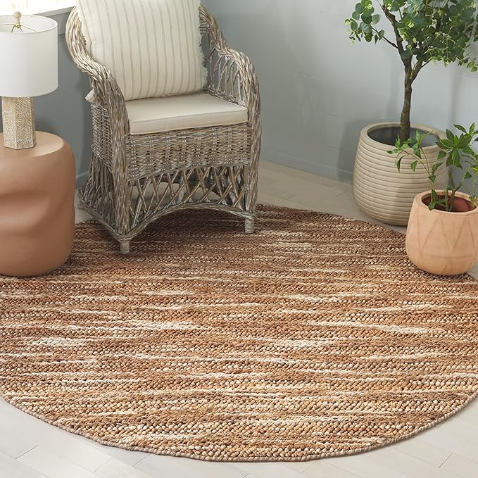 SAFAVIEH Natural Fiber Couture Collection Area Rug - 6' Round, Natural, Handmade Jute, Ideal for Living Room, Bedroom, Home Office, Dining Space (NFC101B-6R)