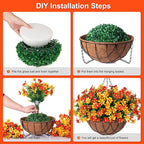 Artificial Flowers with Hanging Planter for Outdoor Decor, Faux Silk Daisy UV Resistant Plants in Basket for Indoor Porch Garden Yard Spring Summer Decor(Orange)
