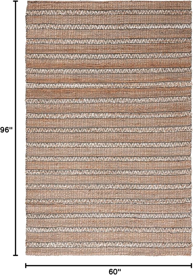 SAFAVIEH Natural Fiber Collection Area Rug - 5' x 8', Olive & Natural, Handmade Flat Weave Stripe Jute & Cotton Jute, Ideal for High Traffic Areas in Living Room, Bedroom (NFB655X)