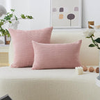 Home Brilliant Throw Pillow Covers Pink Couch Pillow Covers 18x18 Decoration Supersoft Striped Velvet Corduroy Decorative Pillowcases for Bedroom Girls Gift, 18 x 18 inch, Baby Pink