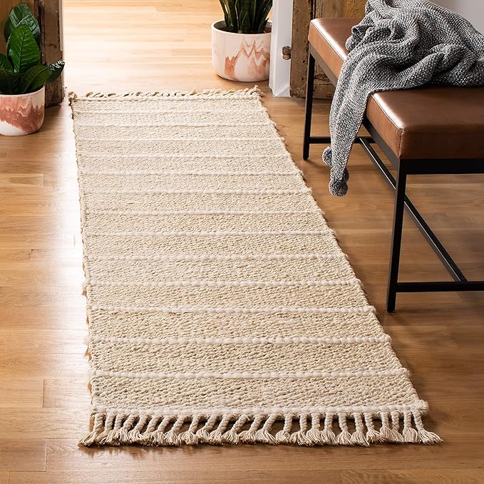 SAFAVIEH Natural Fiber Collection Runner Rug - 2'3" x 8', Ivory & Ivory, Handmade Tassel Jute, Ideal for High Traffic Areas in Living Room, Bedroom (NF550B)