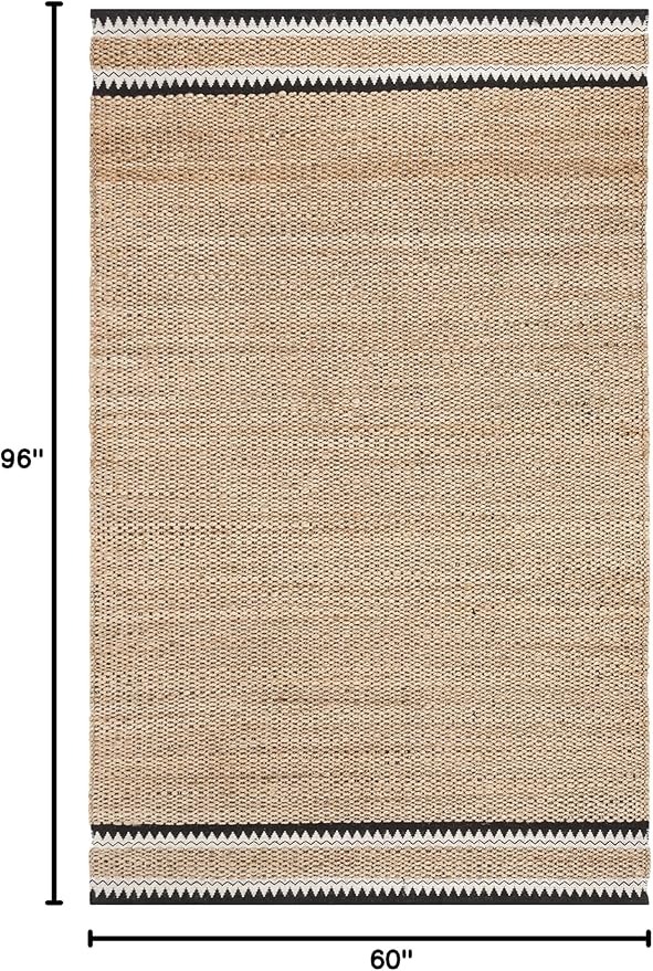 SAFAVIEH Natural Fiber Collection Area Rug - 5' x 8', Natural & Black, Handmade Farmhouse Boho Coastal Rustic Jute, Ideal for High Traffic Areas in Living Room, Bedroom (NF874B)
