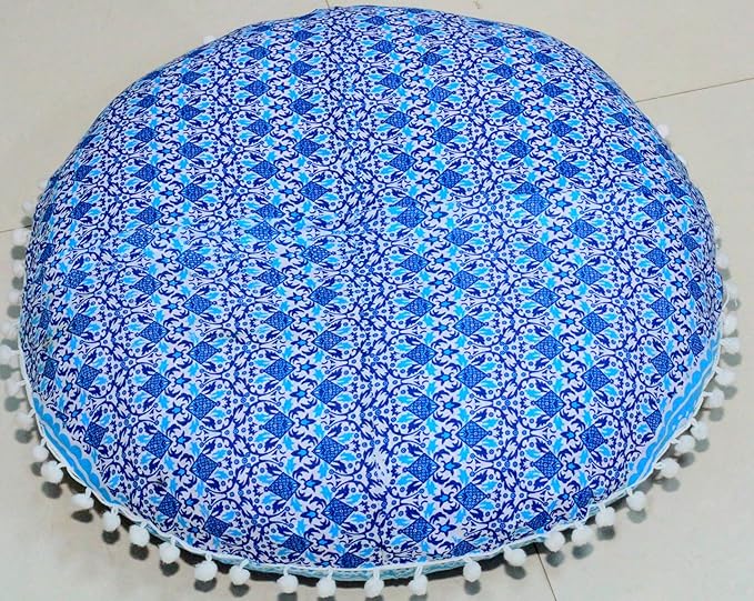 Large Round seat Floor Cushion Chair Ottoman Cover Pouf Pillow Meditation Floor Cushions for Adults Seating pouffe Ottoman Throw Covers Craft Room Furniture for Sitting Cover 22 Inches (Blue)