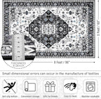 Amearea Vintage Design Area Rugs for Living Room, 5x8 Machine Washable Floral Collection Traditional Bedroom Rug, Low Pile Cute Kids Room Print Carpet, No Slip Office Kitchen Home Decor, Black