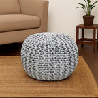 Palisa Round Ottoman Pouf Handmade Cotton Knitted Poof Bean Bag Filling | Boho Pouffe for Living Room & Bedroom | Foot Rest Poufs for Office Home Decor (Grey, 20" D x 20" W x 14" H)