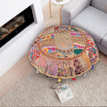 Rajasthani Handmade Colorful Decorative Floor Pillow Cover Meditation Patchwork Patchwork Cushion Seating Accent Boho Chic Indian Handmade Cover ONLY (Beige, 32X32 Inches)