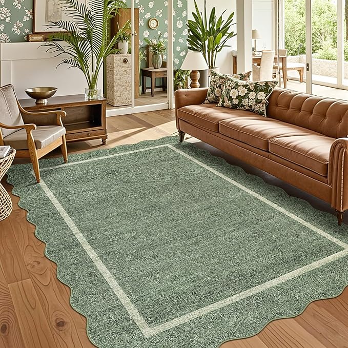 GarveeHome Scalloped Large Area Rug 10x13 Rug for Living Room Washable Rug Modern Non Slip Throw Rugs Bedroom Rugs Low Pile Stain Resistant Carpet for Dining Room Nursery Classroom 10'x13'