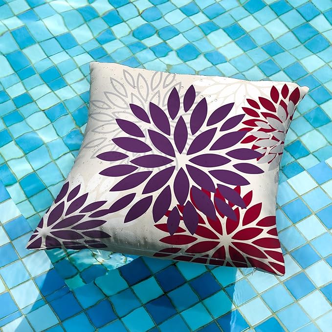DFXSZ Purple Wine Red Flower Pillow Covers 16x16 Inch Set of 2 Outdoor Throw Pillows Outdoor Waterproof Decor for Living Room Sofa Patio Funiture Garden Floral Polyester Pillow Covers 002T16