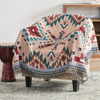 Touchat Native American Blanket Boho Throw Blanket for Sofa and Bed, Mexican Decorative Farmhouse Blanket, Southwest Decor Woven Blankets, Aztec Throw Blankets Bohemian with Tassel(Brown,50×60 inch)