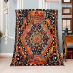 kampdream Orange Ceometric Art Throw Blanket, Hippie Abstract Sun and Moon Yellow Aesthetic Comforter Nap Throws for Couch Chair Bed Decor Comforter 40×50 inch