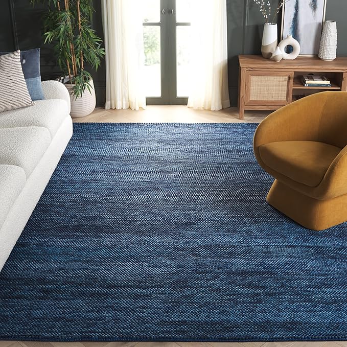 SAFAVIEH Area Rug 9x12 - Natura Collection - Large - Navy & Blue, Handmade Wool Blend, Textured Design, Ideal for Living Room, Bedroom, Dining Space (NAT425N)