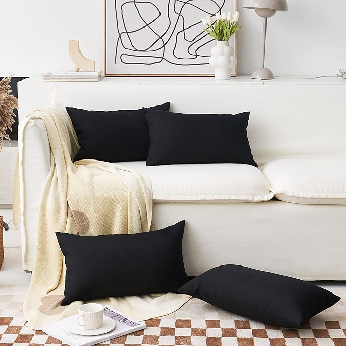 Home Brilliant 12x20 Pillow Cover Set of 4 Fall Decorative Linen Oblong Pillow Cases for Sofa Bedroom Couch Bed, 12x20 inches, 30 x 50 cm, Set of 4, Black