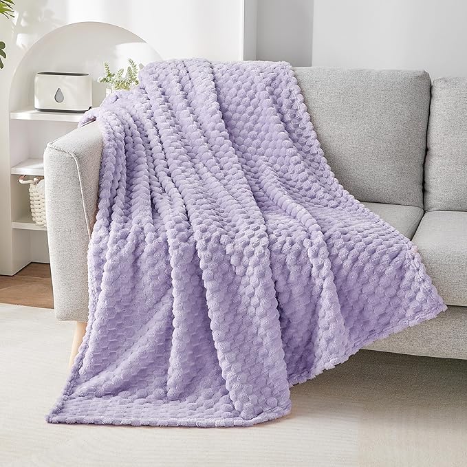 EXQ Home Fleece Blanket Twin Size for Couch or Bed - 3D Imitation Turtle Shell Jacquard Decorative Blankets - Cozy Soft Lightweight Fuzzy Flannel Blanket Suitable for All Seasons(60"×80",Light Purple)