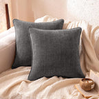 Amazon Basics Faux Linen Throw Pillow Covers with Hidden Zipper Closure, 20 × 20in, Dark Gray, Pack of 2