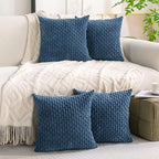 Set of 4 Blue Decorative Throw Pillow Covers 18x18 Inch Corduroy Pillow Covers for Bed Couch Sofa Living Room Soft Square Cushion Cases