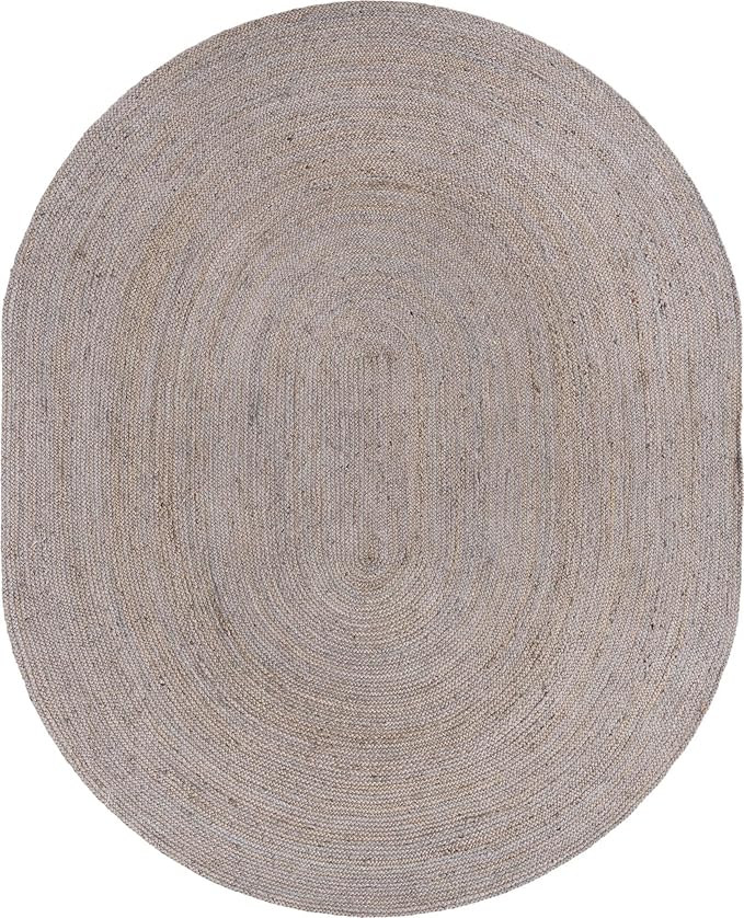 Unique Loom Braided Jute Collection Area Rug - Dhaka (8' x 10' Oval, Gray)