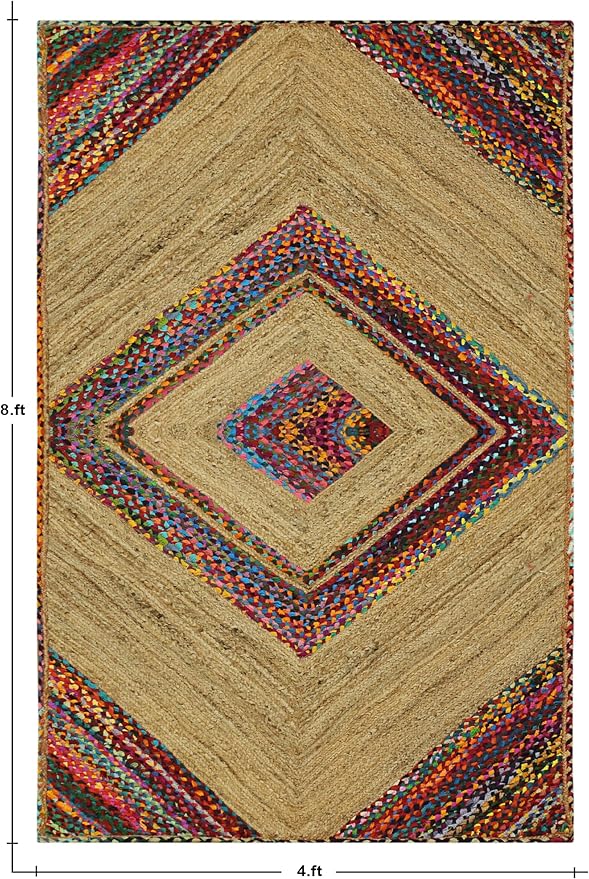 Square Area Rug - 3x3 Feet Multicolor Cape Code Chindi Cotton Jute Rug Geometric Kilim Rug Indoor Outdoor Use Carpet Flatweave Rugs for Bedroom Bedside Custom Mat Dining Table Mat