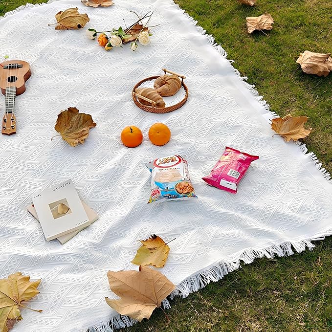 Outdoor Picnic Blanket Sandproof - Portable Lightweight T-Grid Picnic Mat for Beach, Camping, Park, Lawn, Concert & Wedding Photoshoot Indoor Bohemian Decor Machine Washabl（35x35inch 8PC）