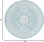 Rugs.com Outdoor Aztec Collection Rug – 8 Ft Round Aqua Flatweave Rug Perfect for Kitchens, Dining Rooms