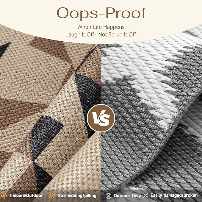 6x9 Easy Jute Outdoor Patio Rug Washable Brown Boho Floral Area Rug for Living Room Lightweight Non Slip No Sheding Carpet Balcony Farmhouse Bedroom Backyard Dining Room Deck
