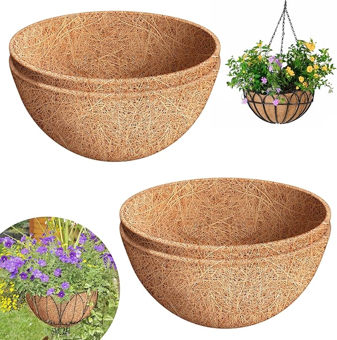Riare 4 Pack 14 Inch Round Coco Liners Replacement, 100% Natural Coconut Coir Liners for Hanging Baskets, Garden Flower Vegetables Planter Pot, Window Box, Fence, Decks