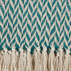 DII Modern Zig Zag Throw Blanket Woven Cotton, Hand-Knotted 2.5" Fringe, 50x60, Teal