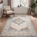 GENIMO 5x7 Area Rugs for Living Room, Machine Washable Non Slip Rugs, Low Pile Lightweight Print Rug for Bedroom, Dining Room, Home Office, Vintage Cream/Blue