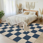 GarveeHome Easy Jute Area Rugs 6x9 for Living Room Non-Slip Backing Checkered Rugs Machine Washable Modern Indoor Outdoor Carpets for Dining Room Nursery Patio Bedroom Backyard Camping Navy Blue