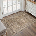 HUGEAR 2x3 Entryway Area Rug Vintage Brown Small Rug Machine Washable Door Mat Retro Floral Low Pile Carpet Vacuumable Distressed Throw Rug Entrance Kitchen Bathroom Bedroom Non Slip Lightweight