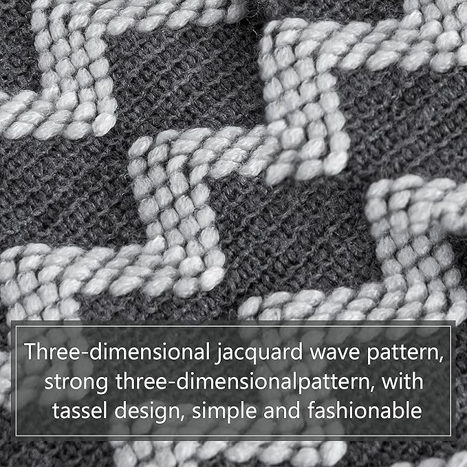 NTBAY Acrylic Knitted Throw Blanket, Lightweight and Soft Cozy Decorative Woven Blanket with Tassels for Travel, Couch, Bed, Sofa, 51x67 Inches, Grey Wave