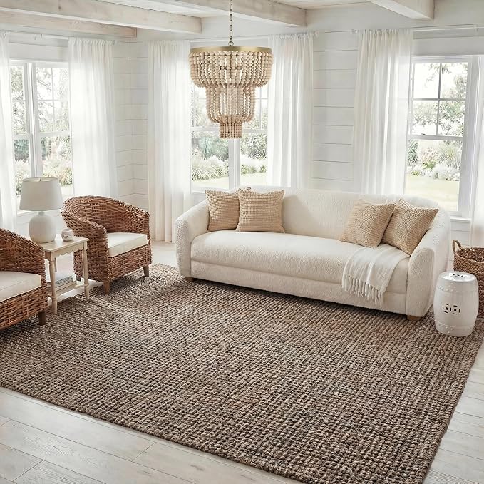 SAFAVIEH Area Rug 8x10 - Natural Fiber Collection - Large - Brown, Handmade Jute, Farmhouse Style, Chunky Textured Thick Pile (NF447D)