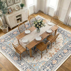 Area Rugs Square 10ft Washable Non-Slip, Floral Vintage Distress Print Pattern Medallion Carpet for Living Room Bedroom Dining Room, Beige Navy Blue Orange Colorful