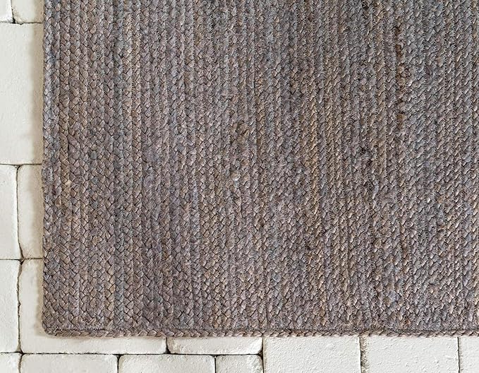 Unique Loom Braided Jute Collection Area Rug - Dhaka (8' x 10' Rectangle, Gray)