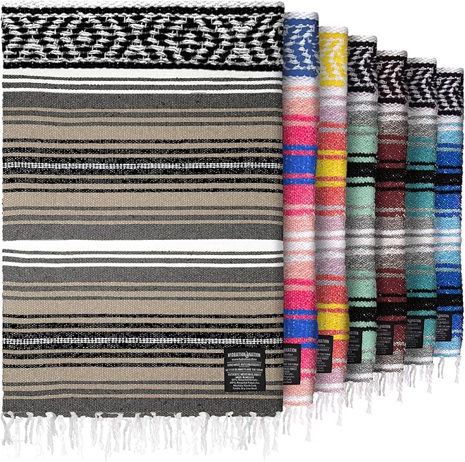 Hydration Nation Authentic Large Handwoven Mexican Blanket - Soft Yoga- Durable Serape- Lightweight Falsa, Beach, Camping, Picnic, Outdoor Blanket 70"x50" - Desert