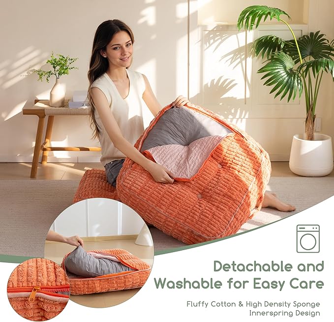 6" Washable Floor Pillow Cushion for Adults, Meditation Cushion Pillow, Removable Tufted Blended Corduroy Cover, Large Square Floor Sitting for Tatami Living Room or Yoga, 2Pack, Machine Washable