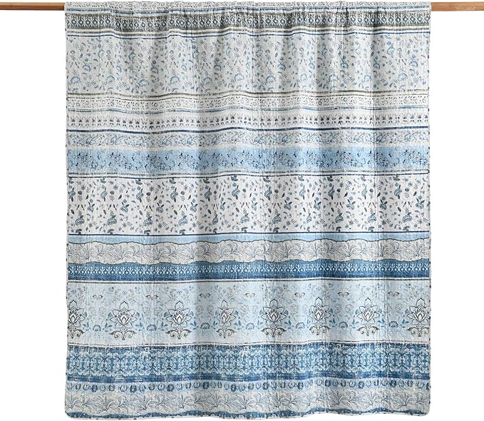 HORIMOTE HOME Boho Quilt Twin Size Blue Bohemian Floral Quilt Bedding Set, Soft Lightweight Twin Comforter for All Season, Farmhouse Bedspread Coverlet with 1 Pillow Sham, 68 x 86 inches